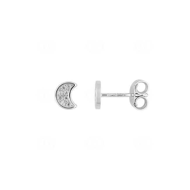 Stud Earrings 750/18 K White Gold Moon with Cubic Zirconia - 2.7251.Z1