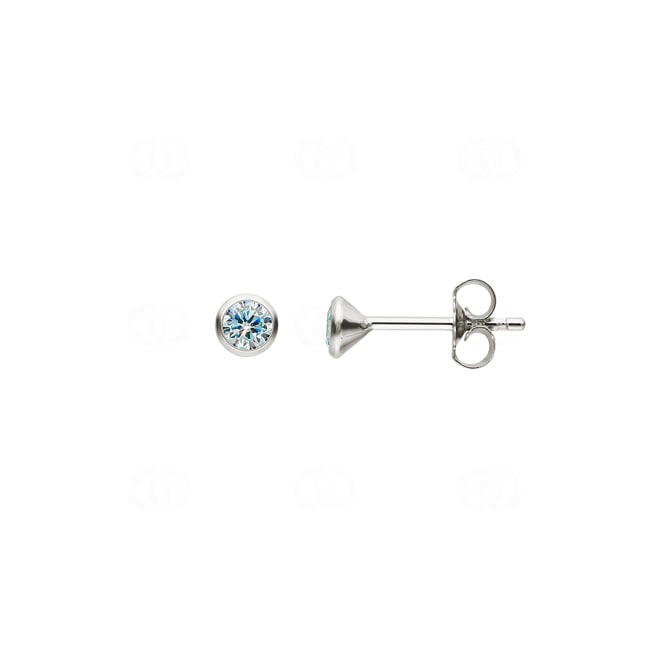 Stud Earrings 750/18 K White Gold Ø 4.0mm with blue Cubic Zirconia - 1262.03060/0003
