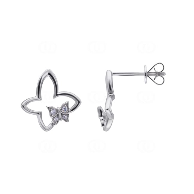 Ohrstecker 750/18 K Weissgold Schmetterling mit Diamanten 0.04 ct - OR-73805-WG