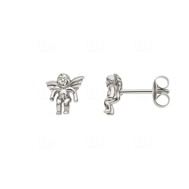 Clous d'oreilles or gris 750/18 ct Ange gardien - PE5174