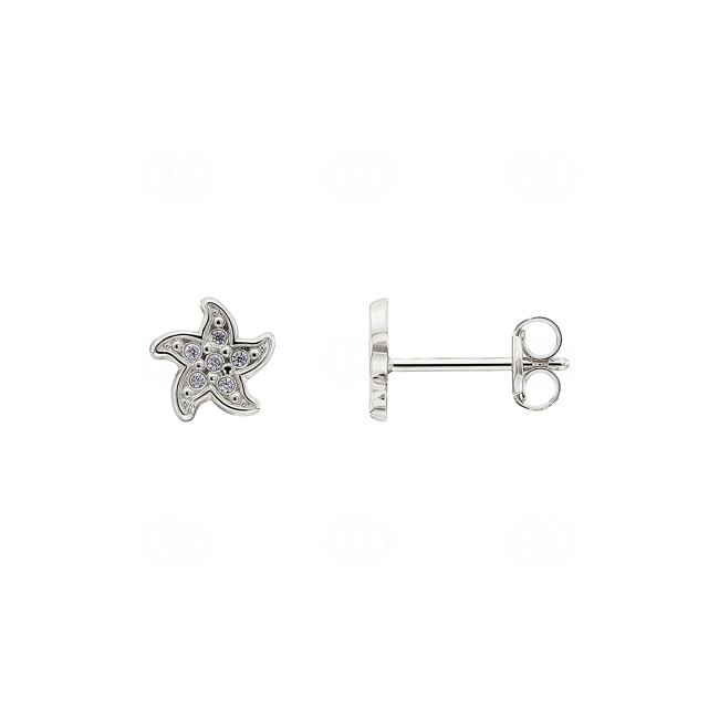 Clous d'oreilles or gris 750/18 ct Étoile de mer avec zircones - 259221.6ZW