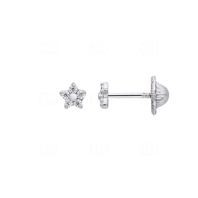 Stud Earrings 750/18 K White Gold Star with Cubic Zirconia - 8223GZV
