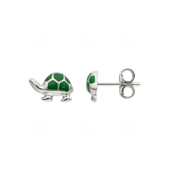 Clous d'oreilles argent 925 Tortue avec laque vert - 335231