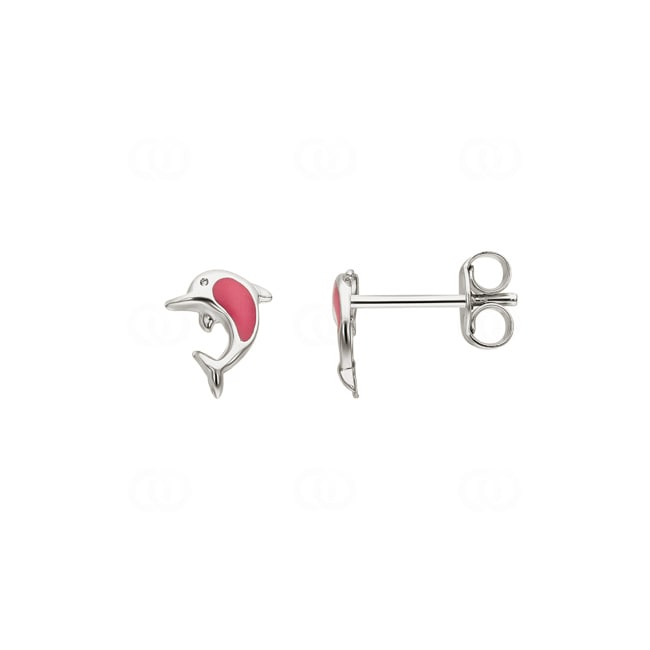 Stud Earrings 925 Silver Dolphin with Lacquer - 335219