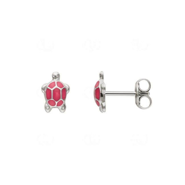 Ohrstecker 925 Silber Schildkröte mit rosa Lack - 335233