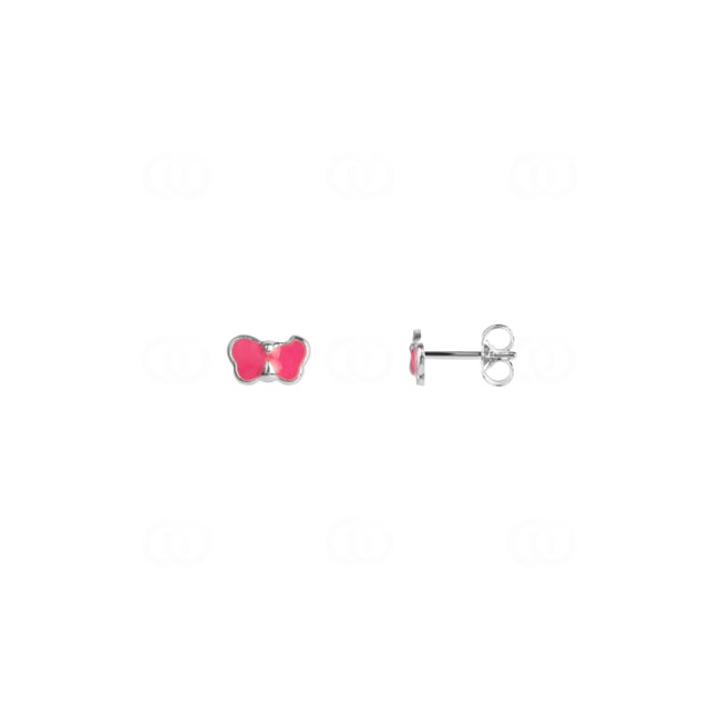 Clous d'oreilles Argent 925 avec laque rosa, Papillon - 335237