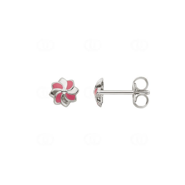 Stud Earrings 925 Silver Flower with red Lacquer - 335254