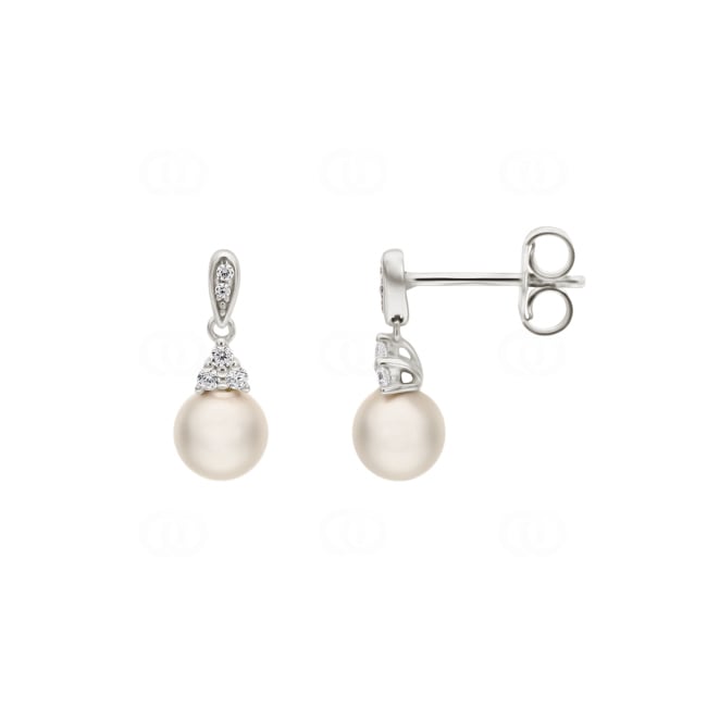 Ohrstecker 925 Silber rhodiniert mit Kunstperlen 6mm & Zirkonia - 335652