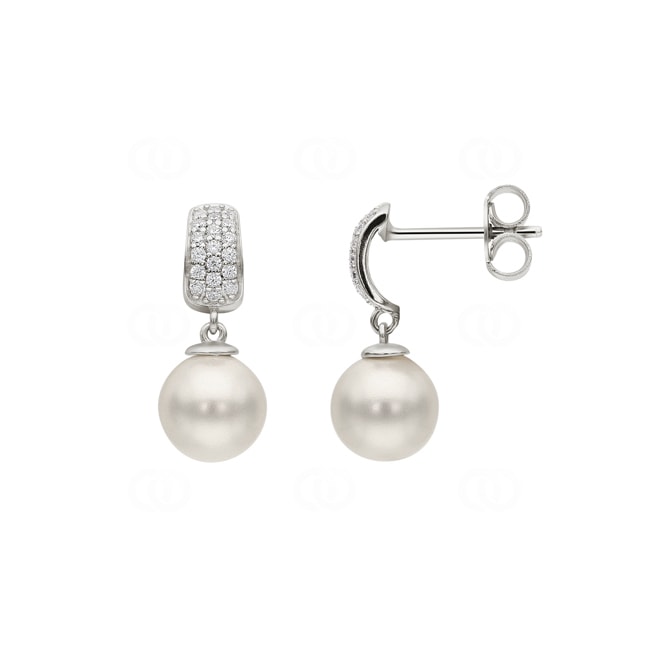 Stud Earrings 925 Silver rhodium-plated with Artificial Pearls 8mm & Cubic Zirconia pavé - AIWU14HZ