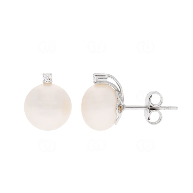 Ohrstecker 925 Silber rhodiniert mit Kunstperlen 9mm & Zirkonia - 335018