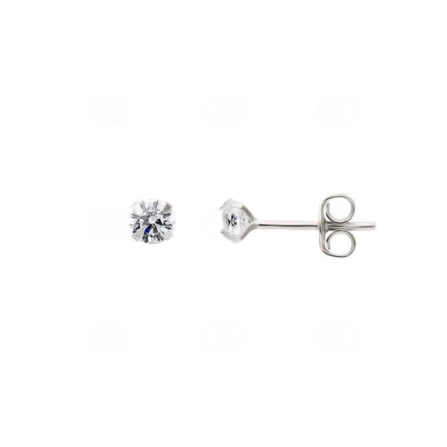 Stud Earrings 925 Silver rhodium-plated with Cubic Zirconia 4 Prongs Ø 4mm - 335419.1