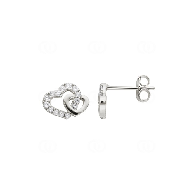 Stud Earrings 925 Silver rhodium-plated Heart with Cubic Zirconia - ASWS16Z
