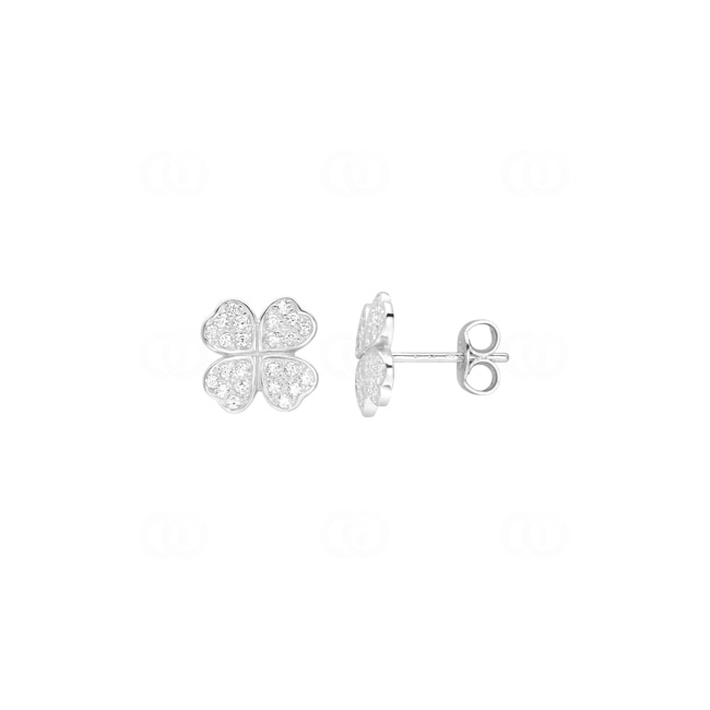 Clous d'oreilles argent 925 rhodié Trèfle avec zirconia - 335699.1