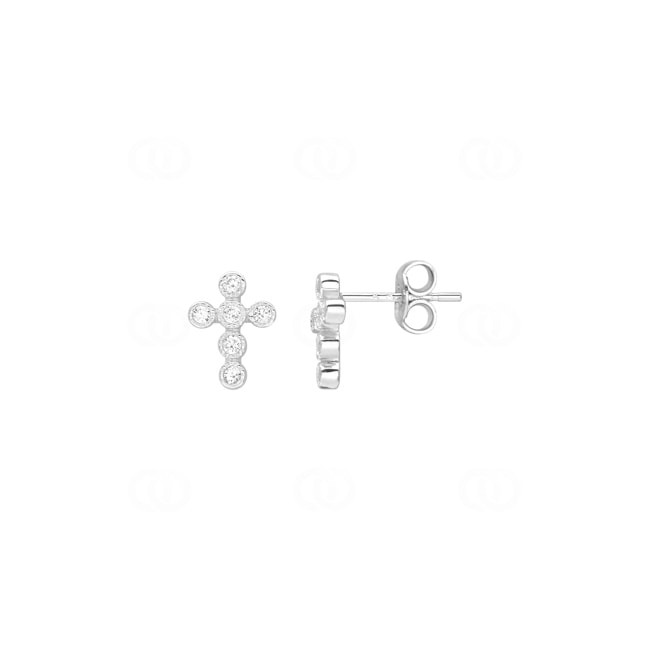Stud Earrings 925 Silver rhodium-plated Cross with Cubic Zirconia - 335698.1