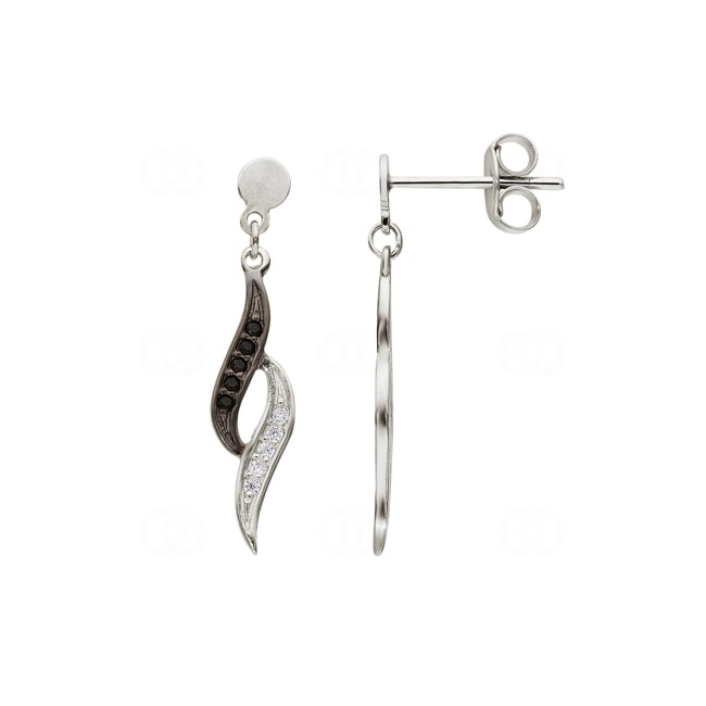 Clous d'oreilles Argent 925 rhodié avec zircones noir / blanc - 335571.1