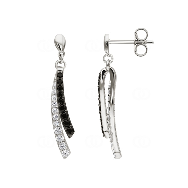 Clous d'oreilles Argent 925 rhodié avec zircones noir / blanc - ASWS38NZ