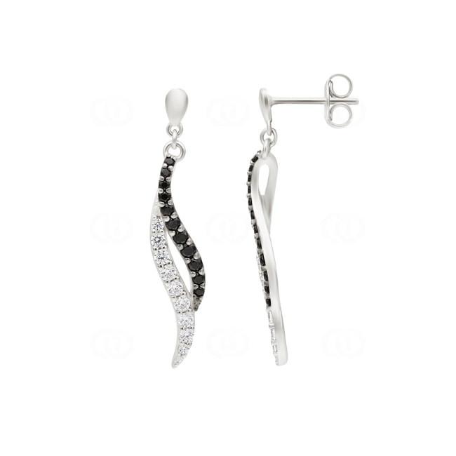 Stud Earrings 925 Silver rhodium-plated with black and white Cubic Zirconia - ASWS45NZ