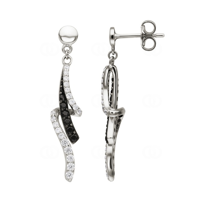 Ohrstecker 925 Silber rhodiniert mit Zirkonia schwarz / weiss - ASWS88NZ