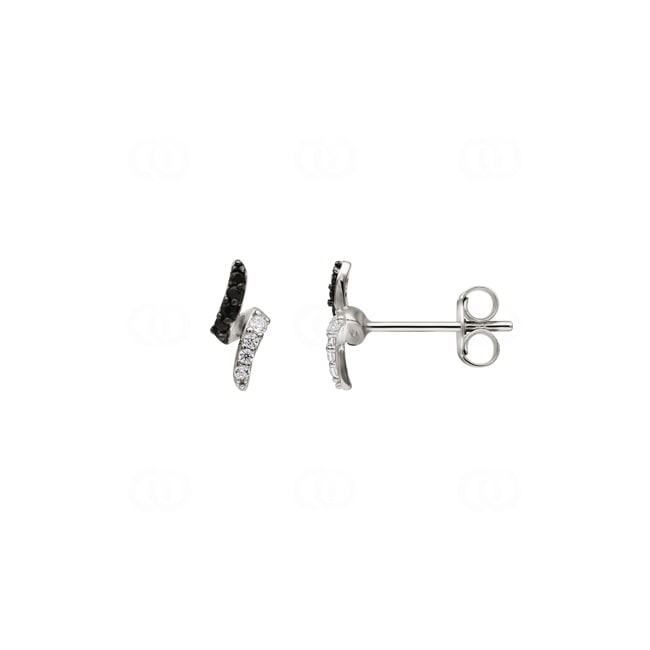Clous d'oreilles Argent 925 rhodié avec zircones noir / blanc - ASWT55NZ