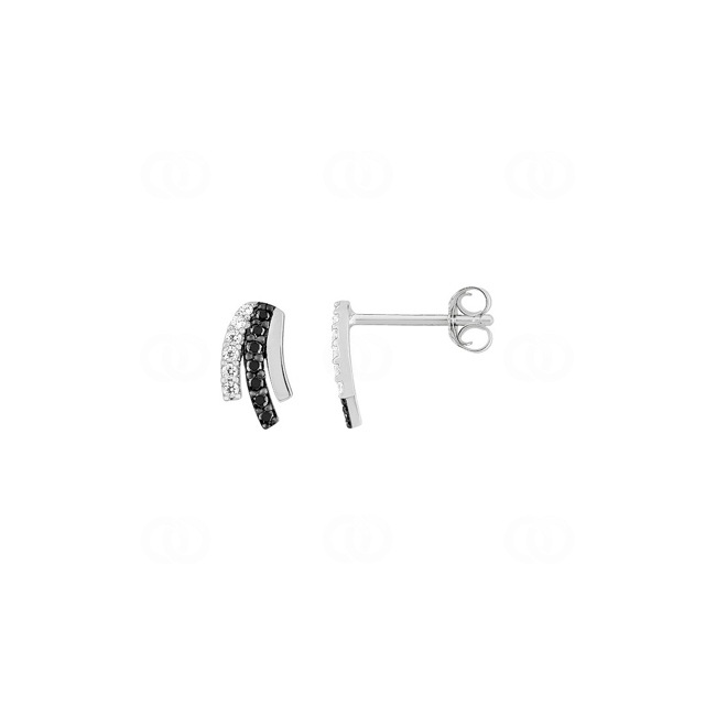 Clous d'oreilles Argent 925 rhodié avec zircones noir / blanc - ASWW89NZ