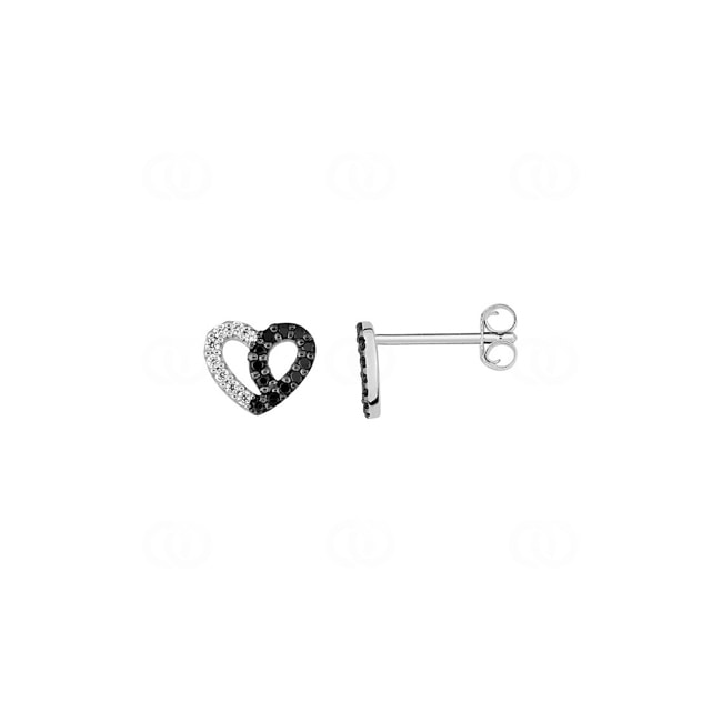 Stud Earrings 925 Silver rhodium-plated Heart with black and white Cubic Zirconia - ASWV99NZ