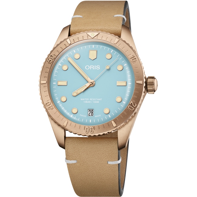 Oris Divers Sixty-Five Cotton Candy Himmelblau auf Lederband - 01 733 7771 3155-07 5 19 04BR