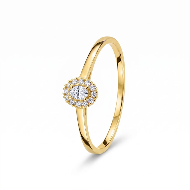 Bague halo ovale or jaune 375/9 ct avec diamants de laboratoire 0.10 ct - 9KLGD203Y