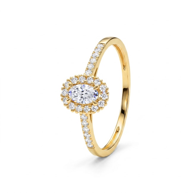 Bague halo ovale or jaune 375/9 ct avec diamants de laboratoire 0.38 ct - 9KLGD122Y