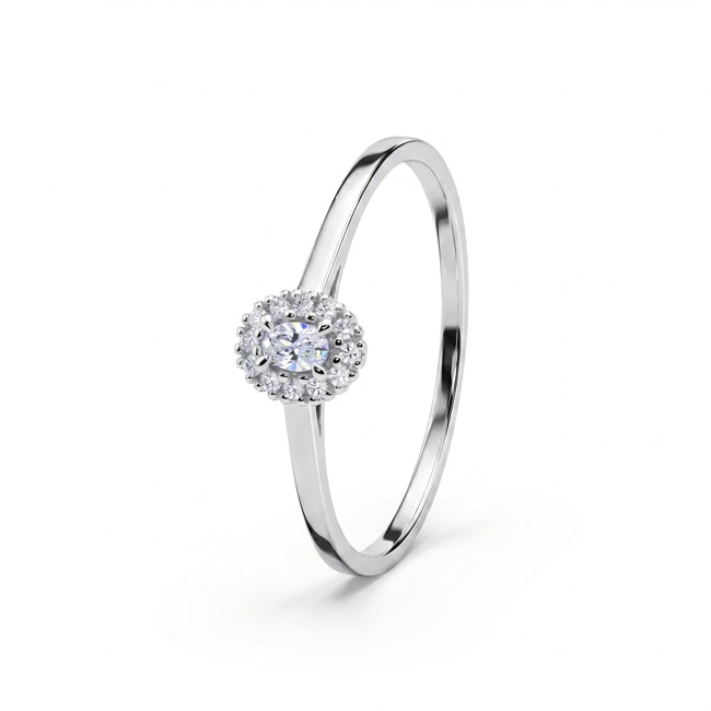 Bague halo ovale or gris 375/9 ct avec diamants de laboratoire 0.10 ct - 9KLGD203W