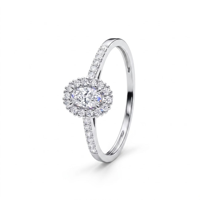 Bague halo ovale or gris 375/9 ct avec diamants de laboratoire 0.38 ct - 9KLGD122W