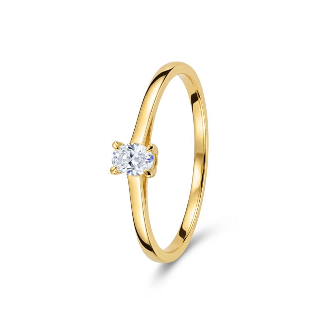 Bague solitaire ovale or jaune 375/9 ct avec diamant de laboratoire 0.16 ct - 9KLGD172Y