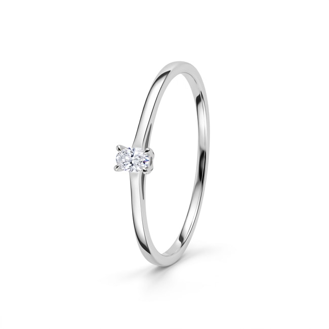 Oval Solitaire Ring 375/9 K White Gold with Lab Grown Diamond 0.06 ct - 9KLGD171W