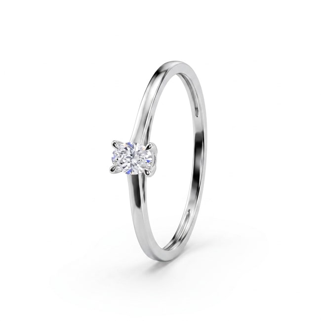 Oval Solitärring 375/9 K Weissgold mit Lab Grown Diamant 0.16 ct - 9KLGD172W