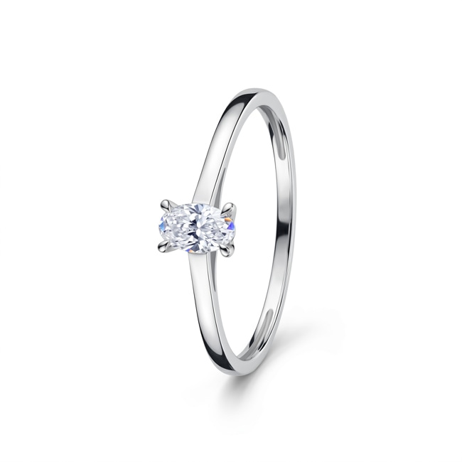 Oval Solitaire Ring 375/9 K White Gold with Lab Grown Diamond 0.20 ct - 9KLGD116W