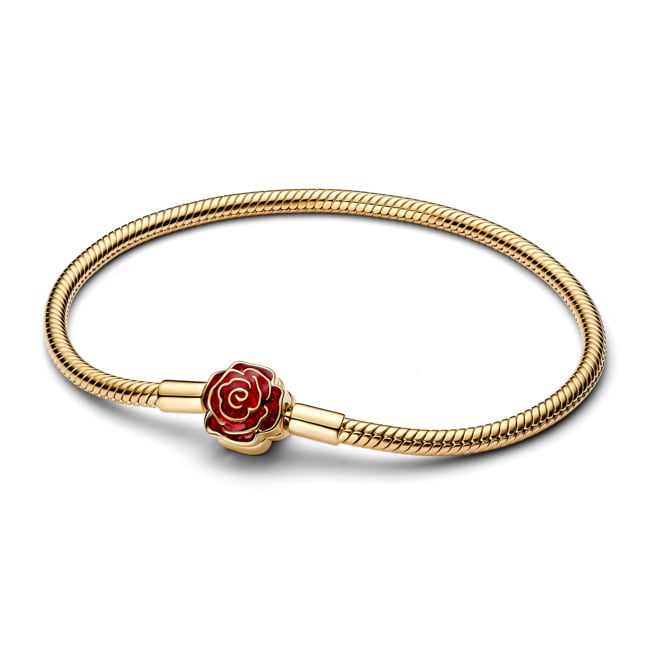 Pandora Gold Disney Beauty and the Beast Enchanted Rose Snake Chain Bracelet - 564019C01