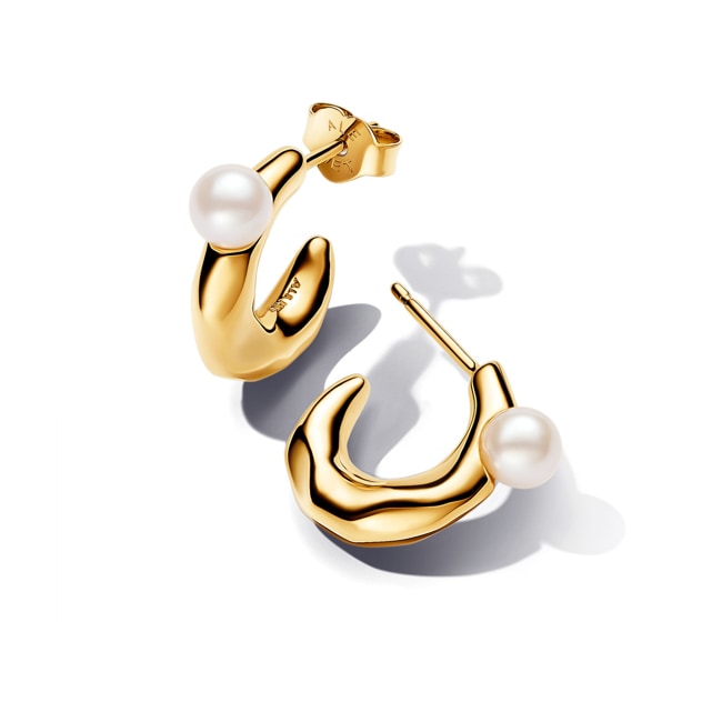 Pandora Gold Essence Treated Freshwater Cultured Pearl & Organically Shaped Hoop Earrings - 263261C01