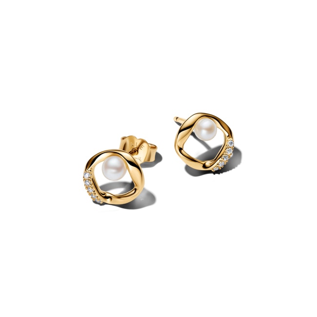 Pandora Gold Essence Organisch Geformter Pavé-Kreis & Behandelte Süsswasserzuchtperlen Ohrringe - 264662C01