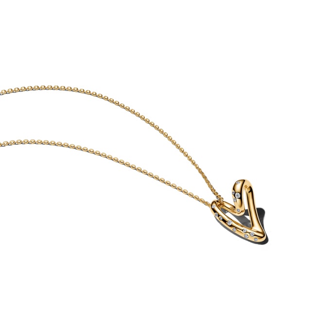 Pandora Gold Essence Organisch Geformtes Steinbesetztes Herz Anhänger-Halskette - 364669C01-60