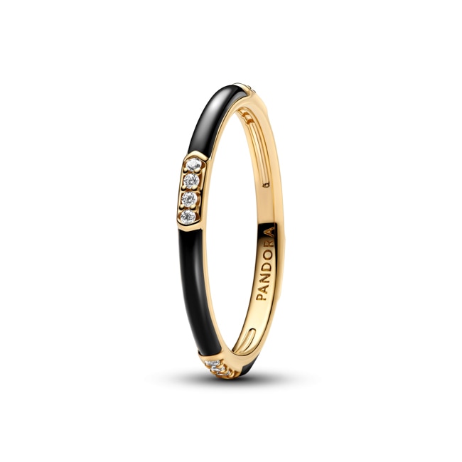 Pandora Gold ME Black Enamel & Stones Ring - 163686C01
