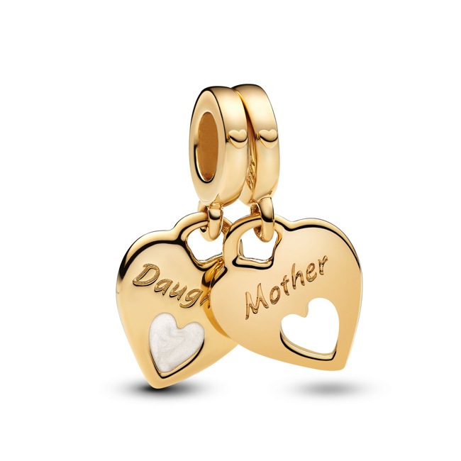 Pandora Gold Moments Double Heart Split Dangle Charm - 769187C01