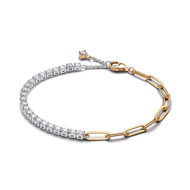 Pandora Gold Signature Glieder und Tennisarmband 925 Silber - 564821C01