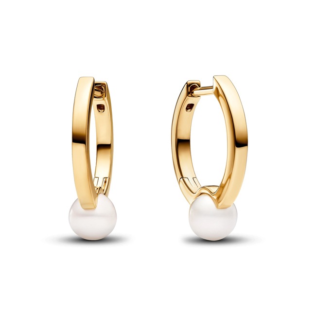 Pandora Gold Timeless Treated Freshwater Cultured Pearl Hoop Earrings - 263170C01