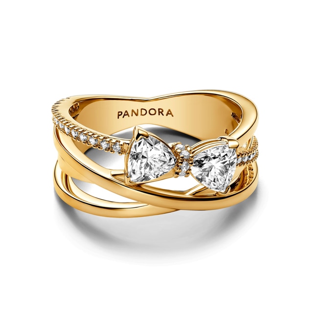 Pandora Gold Timeless Sparkling Bow Crossover Ring  - 163511C01