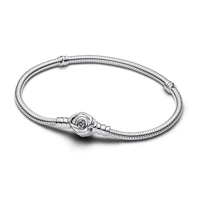 Pandora Moments Rose in Bloom Clasp Snake Chain Bracelet 925 Silver - 593211C00
