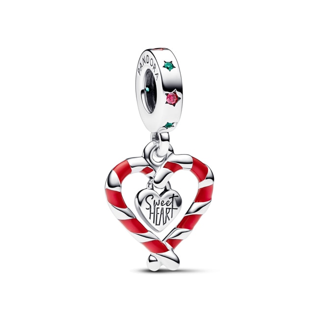 Pandora Moments Doppelte Zuckerstange Herz Weihnachts-Charm-Anhänger 925 Silber - 792822C01