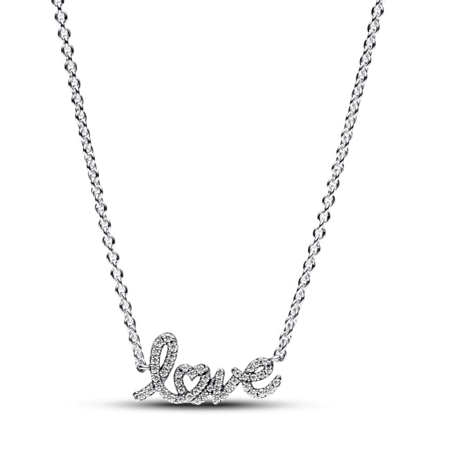 Pandora Moments Funkelnde Handgeschriebenes Love Collier-Halskette 925 Silber - 393076C01-45