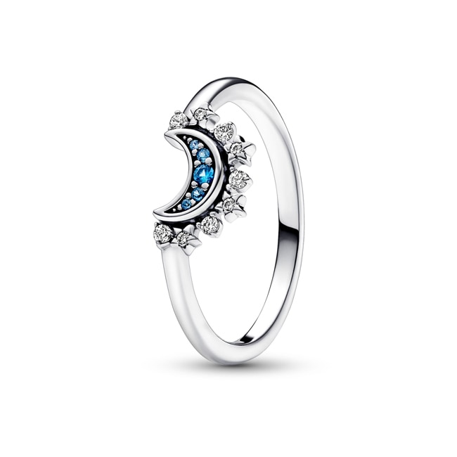 Pandora Moments Celestial Blue Sparkling Moon Ring 925 Silver - 192675C01