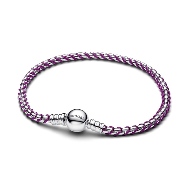 Pandora Moments Bracelet Maille Vénitienne et Cordon Violet Argent 925 - 593816C03