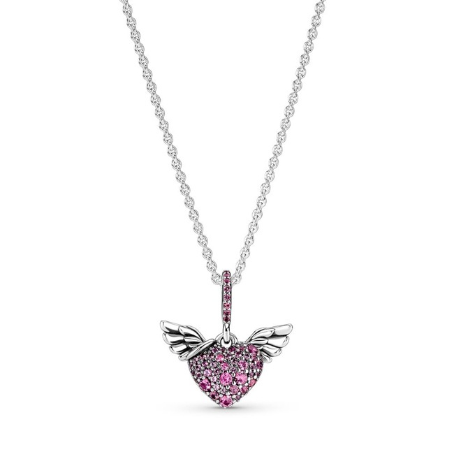 Pandora Moments Pavé Heart & Angel Wings Necklace - 398505C02-45