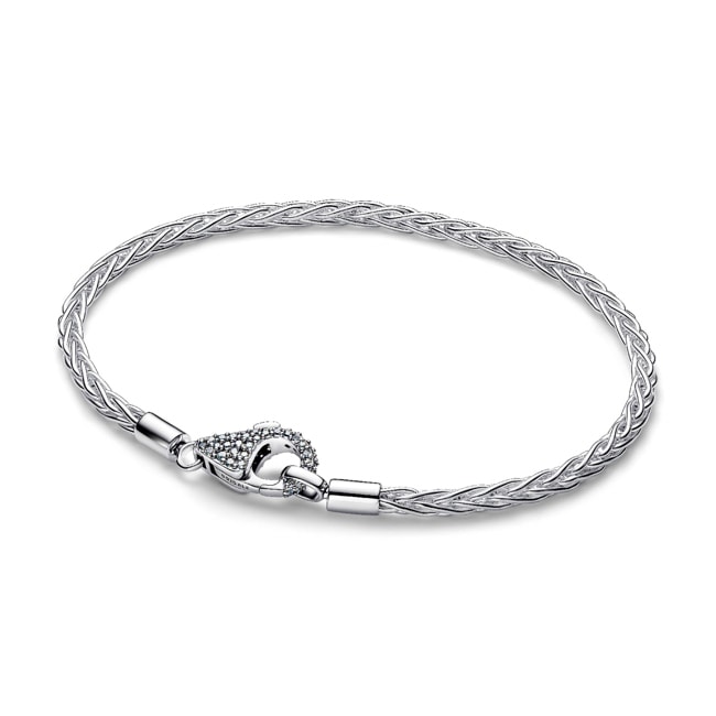 Pandora Moments Pavé Clasp Foxtail Chain Charm Bracelet 925 Silver - 594462C01
